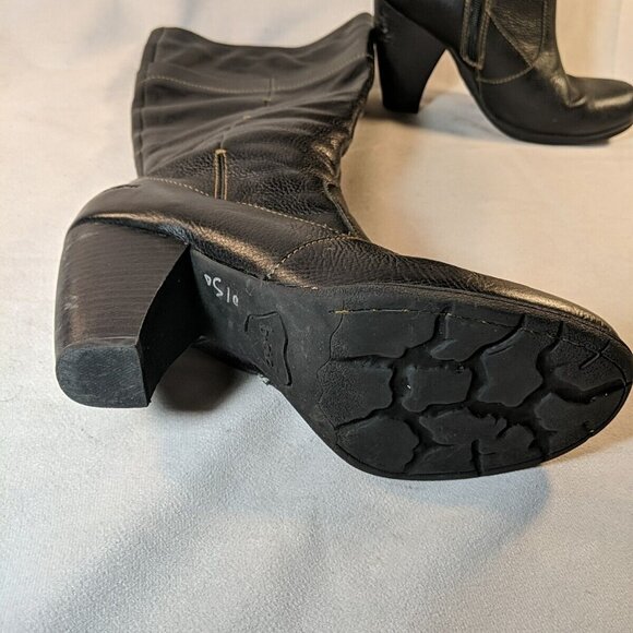 b.o.c. Black Leather Heeled Boots 3.5" Block Heel Knee High Womens 8.5 BOC Born - Picture 13 of 16